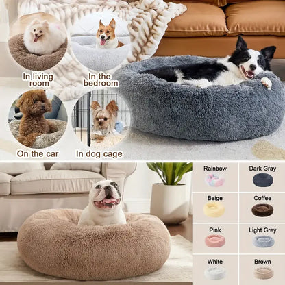 40-90cm Fluffy Dog Bed For Large Round Dog Bed Super Soft Cat House Plush Cat Nest Winter Warm Dog Pet Bed